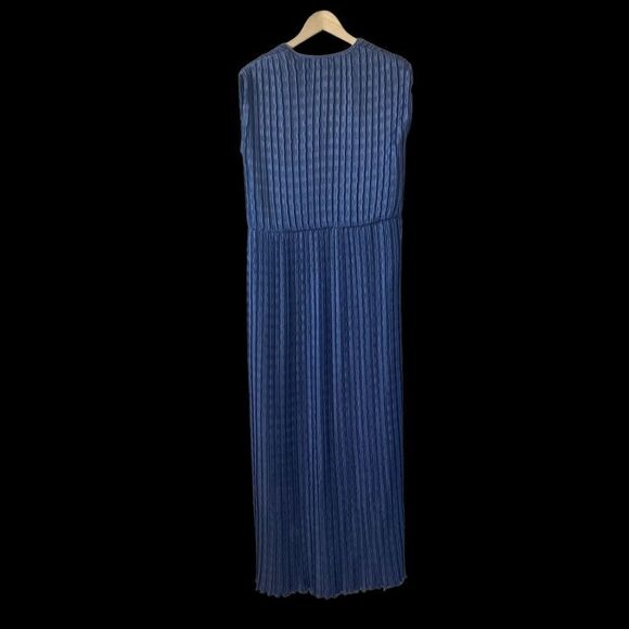 Edith Flagg Vintage Crinkle Pleated Blue Maxi Dress Sz XL - Picture 3 of 7